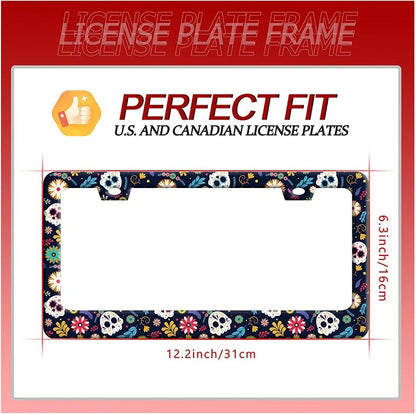 Sugar Skull Flowers License Plate Frame Cute Colorful License Plate Frames - Image 7