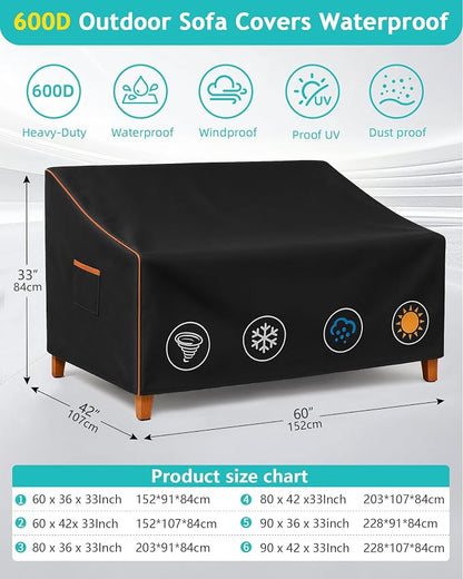 Outdoor Sofa Cover, Waterproof Patio Furniture Cover 60W x 42D x 33H inches - Image 3