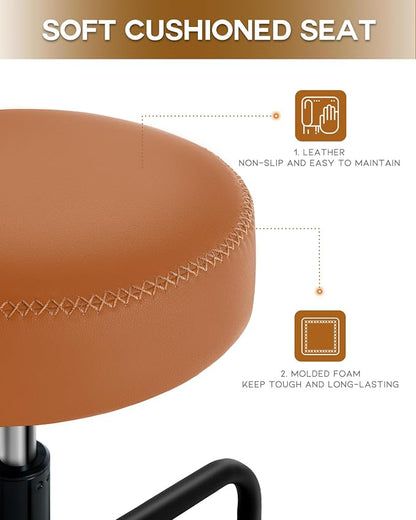 Shop Stool with Lockable Rubber Wheels Adjustable Backrest Tool Tray Storage - Image 4