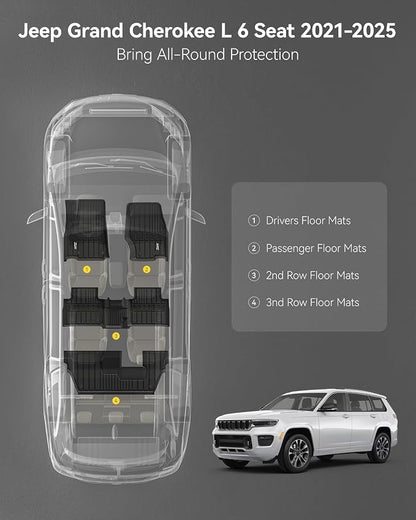 3W Floor Mats Fit for Jeep Grand Cherokee L 7 Seat 2021-2025 All Weather TPE - Image 2