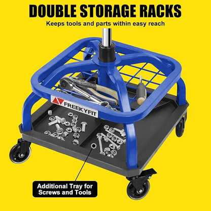 Rolling Shop Stool with Wheels, Garage Work Mechanic Stool with Backrest - Image 2