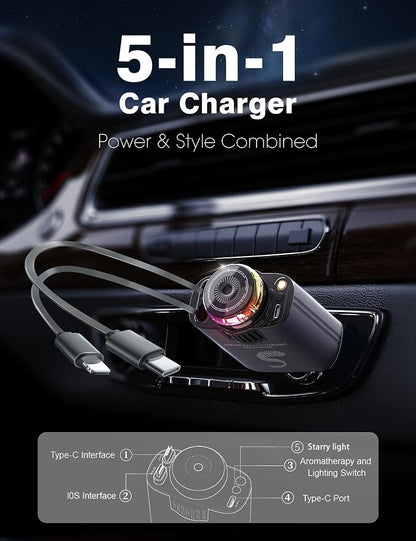 Retractable Car Charger USB C Fast Charging 120W, Car Accessories Cigarette - Image 2
