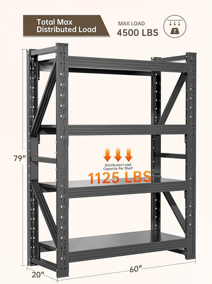 4-Tier Storage Shelves, Adjustable Industrial Metal Shelf System, 500lbs - Image 3