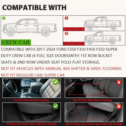 G-PLUS Floor Mats Fit for Ford F250 F350 F450 F550 Super Duty Crew Cab 2017-2024 - Image 2