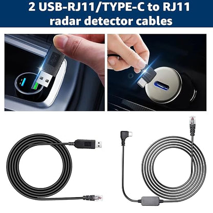 USB-C to RJ11 & USB to RJ11 Radar Detector Cables, 6.56Ft Each, Compatible - Image 2