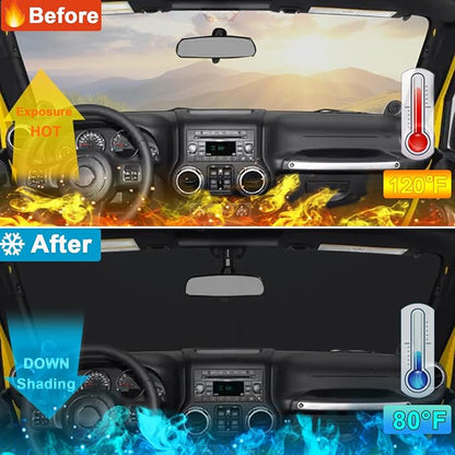 Windshield Sun Shade for Jeep Wrangler JK 2007-2018, Foldable Heat Shield - Image 2