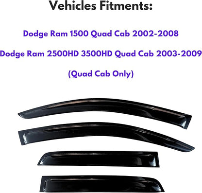 KPY Window Visor Rain Guard for 2002-2008 Dodge Ram 1500 Quad Cab, Tape-On - Image 2