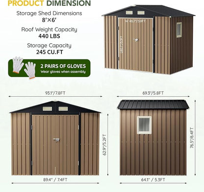 Breezz 8x6FT Outdoor Steel Storage Shed - Image 2