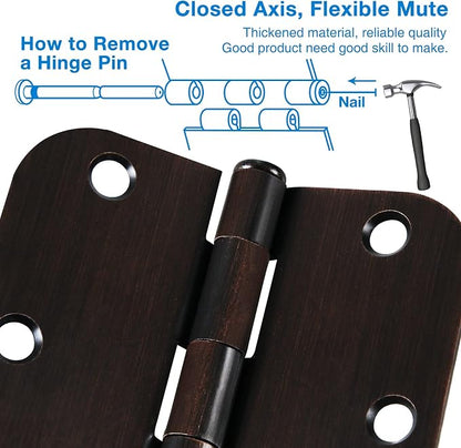 6 Pack Oil Rubbed Bronze Door Hinges 3.5" x 3 1/2 Inch Black Brushed Interior - Image 5