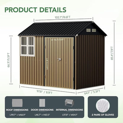 8X6FT Outdoor Steel Storage Shed - Image 2