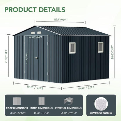 10X10FT Outdoor Steel Storage Shed - Image 6