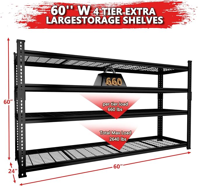 Storage Shelves 3PCS Garage Shelving Heavy Duty 2640LBS Capacity, 4 Tier - Image 3