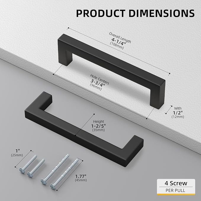 goldenwarm 22 Pack 3-3/4 inch Black Square Bar Cabinet Pull - Image 2