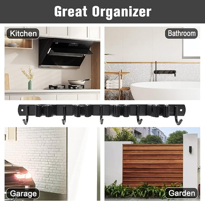 Mop and Broom Holder Wall Mount 4 Racks and 5 Hooks Broom Organizer Storage - Image 2