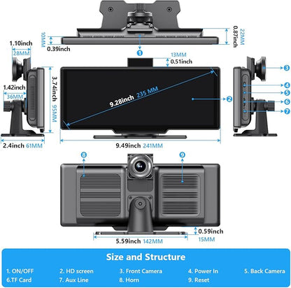 Portable Carplay Screen for Car 9.28" Carplay & Android Auto Car Touch Stereo - Image 7