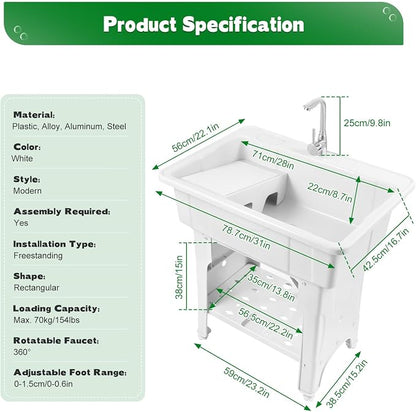 Freestanding Utility Sink Plastic Laundry Tub Sink - Image 8
