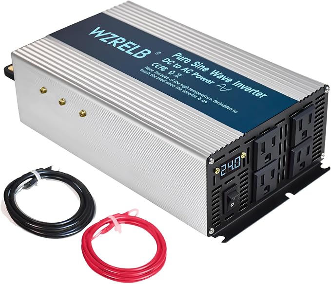 WZRELB 1800W Pure Sine Wave Inverter 24V DC to 110V 120V AC, Car Power Inverter by WZRELB