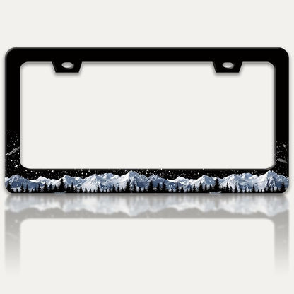Snow Mountains License Plate Frame Starry Sky Mountain Forest License Plate by RTINRAN