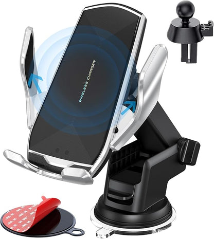 Car Phone Mount, Auto-Clamping Smart Sensor 10W Qi Fast Charging Car Front by Honshoop