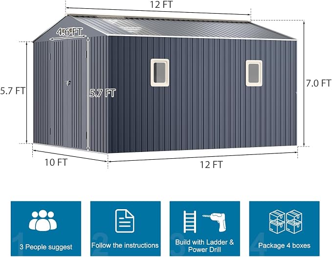 10x12 FT Metal Outdoor Shed - Image 9