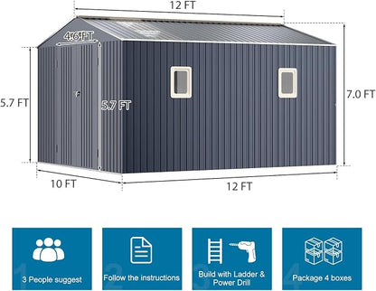 10x12 FT Metal Outdoor Shed - Image 9