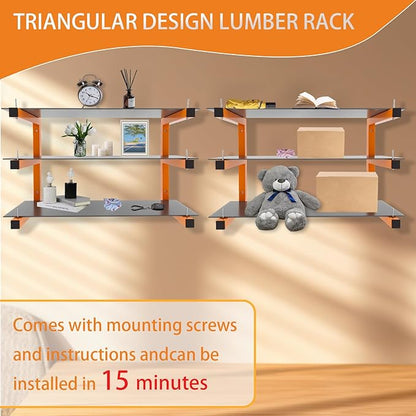 4 Pack Wall-Mounted Lumber Rack, Heavy Duty Wood Storage Racks, 6-Level System - Image 5