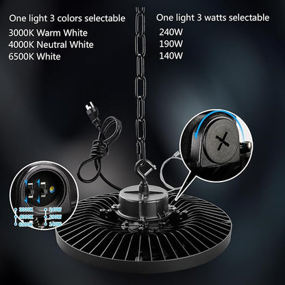 0-10V Dimmable UFO LED High Bay Light, 3 CCT Selectable LED Shop Lights - Image 3