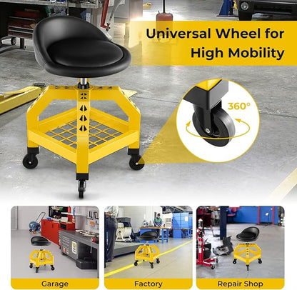 S AFSTAR Shop Stool with Wheels, Height Adjustable Garage Stool with 4 - Image 7