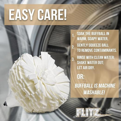Flitz Buff Ball w/ 1.76oz Metal Polish Paste - 5in Drill Buffer Polisher - Image 7