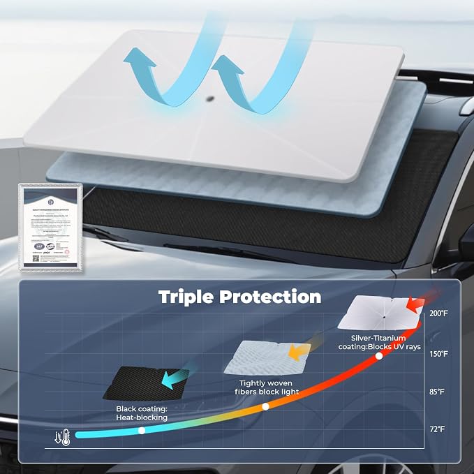 Windshield Sun Shade Umbrella for 2011-2018 Volkswagen VW Jetta Accessories: - Image 7