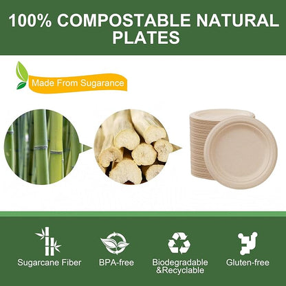 WELLIFE 100% Compostable Paper Plates 7 Inch, Biodegradable Bagasse, - Image 4