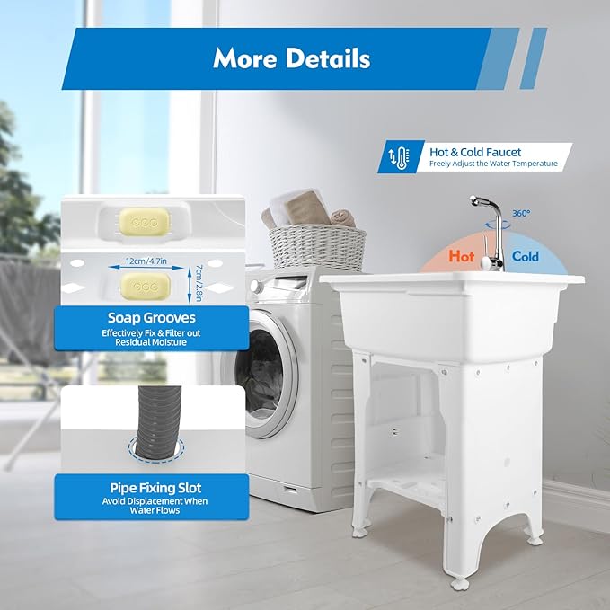 Freestanding Utility Sink Plastic Laundry Sink Spacious Laundry Tub Sink - Image 3
