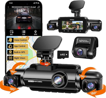 360° Dash Cam Front and Rear Inside, 4 Channel FHD 4 * 1080P, Wi-Fi GPS Voice by NeidesoDashCam