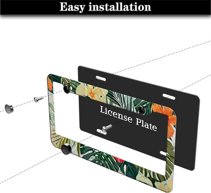 Car Plate Frames Multicolor License Plate Protector Hawaiian Retro Tropical - Image 7