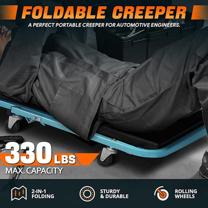 DNA MOTORING 40 Inches Folding 2 in 1 Rolling Z Creeper, Adjustable Roller - Image 2