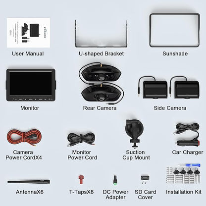 Fookoo HD 4 Cameras Wireless RV Backup System, 2 Rear View + 2 Side Cameras - Image 8