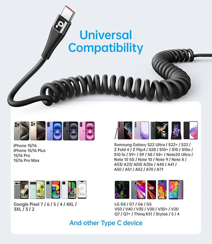PRAKIE USB C Cable Fast Charging 5FT, Coiled USB A to USB C Cable - Image 7