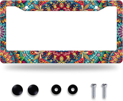Boho License Plate Frame Beautiful Mandala Flowers License Plate Stainless by GORSNKYE