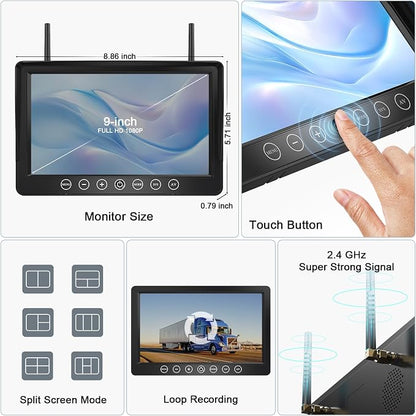 Fookoo HD 1080P 9" Magnetic Wireless Backup Camera, Rechargeable 2 Side View 2 - Image 3