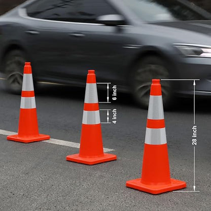 Overall Fluorescent Orange Red Integrated Traffic Cones, Road Cones - Image 2