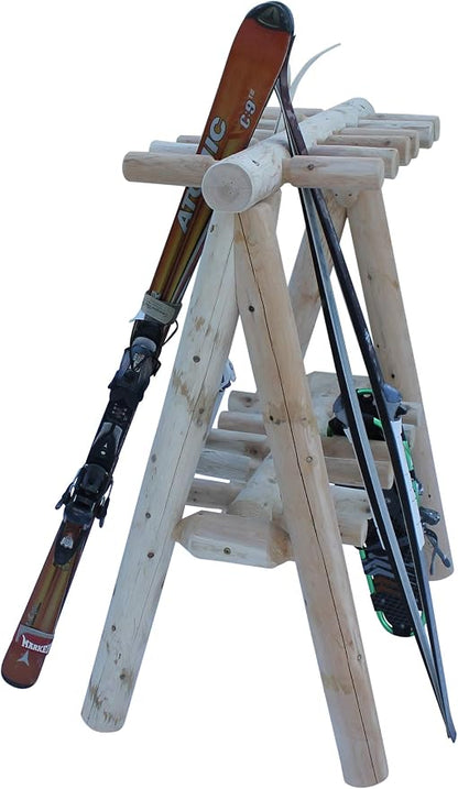 21-Place Freestanding Log Ski Rack Holder, Indoor & Outdoor Snowboard Racks - Image 8
