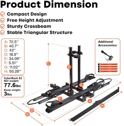 CyberRack S2 Ebike Rack, 300 lbs Capacity Foldable Bike Racks - Image 2