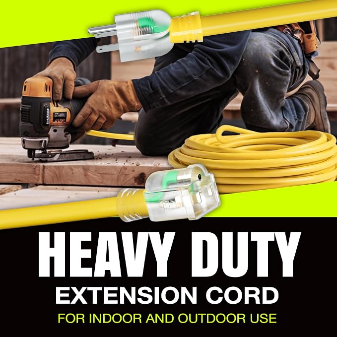 50ft Outdoor/Indoor Extension Cord 16/3 Gauge Heavy Duty 3 Prong SJTW, - Image 7
