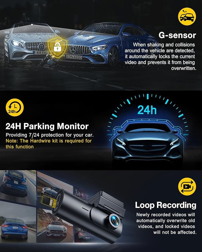 GKU Dash Cam Front and Rear Camera, 5.8GHz WiFi & GPS Dash Camera - Image 6
