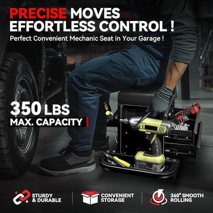 Auto Dynasty 3-Drawer Mechanic Rolling Seat, 350 LBS Capacity Roller Garage - Image 2