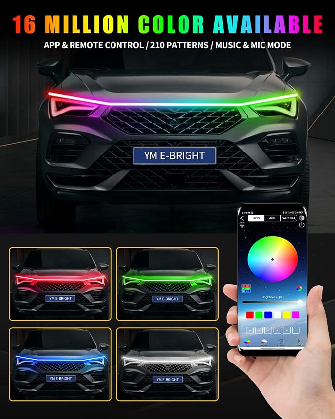RGB Hood Light Strip with Sequential Turn Signal Indicator Function Waterproof - Image 5