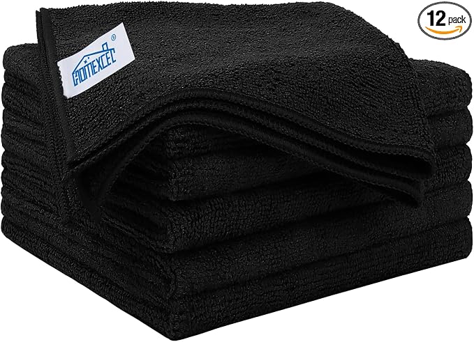 HOMEXCEL Black Microfiber Cleaning Cloth 12 Pack, 12.5 x 12.5 inch Microfiber by HOMEXCEL