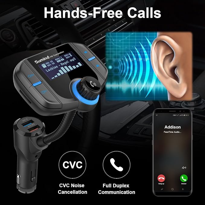 Bluetooth FM Transmitter, Sumind Wireless Radio Adapter Hands-Free Car Kit - Image 7