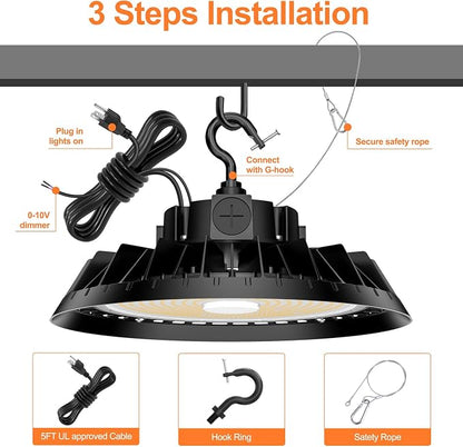 4Pack LED High Bay Lights, 150W UFO High Bay LED Shop Lights, 22500LM - Image 6