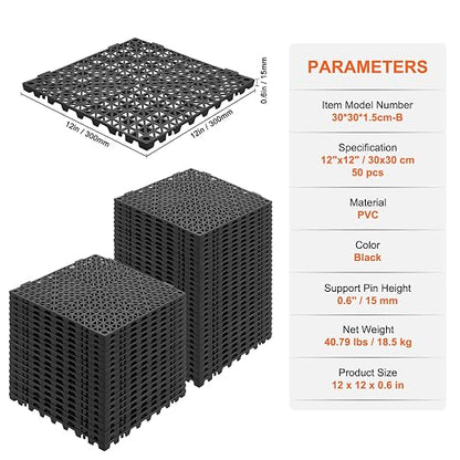 VEVOR Interlocking Tile 50PCS Black, Drainage Tiles 12" x 12" Splicing - Image 7